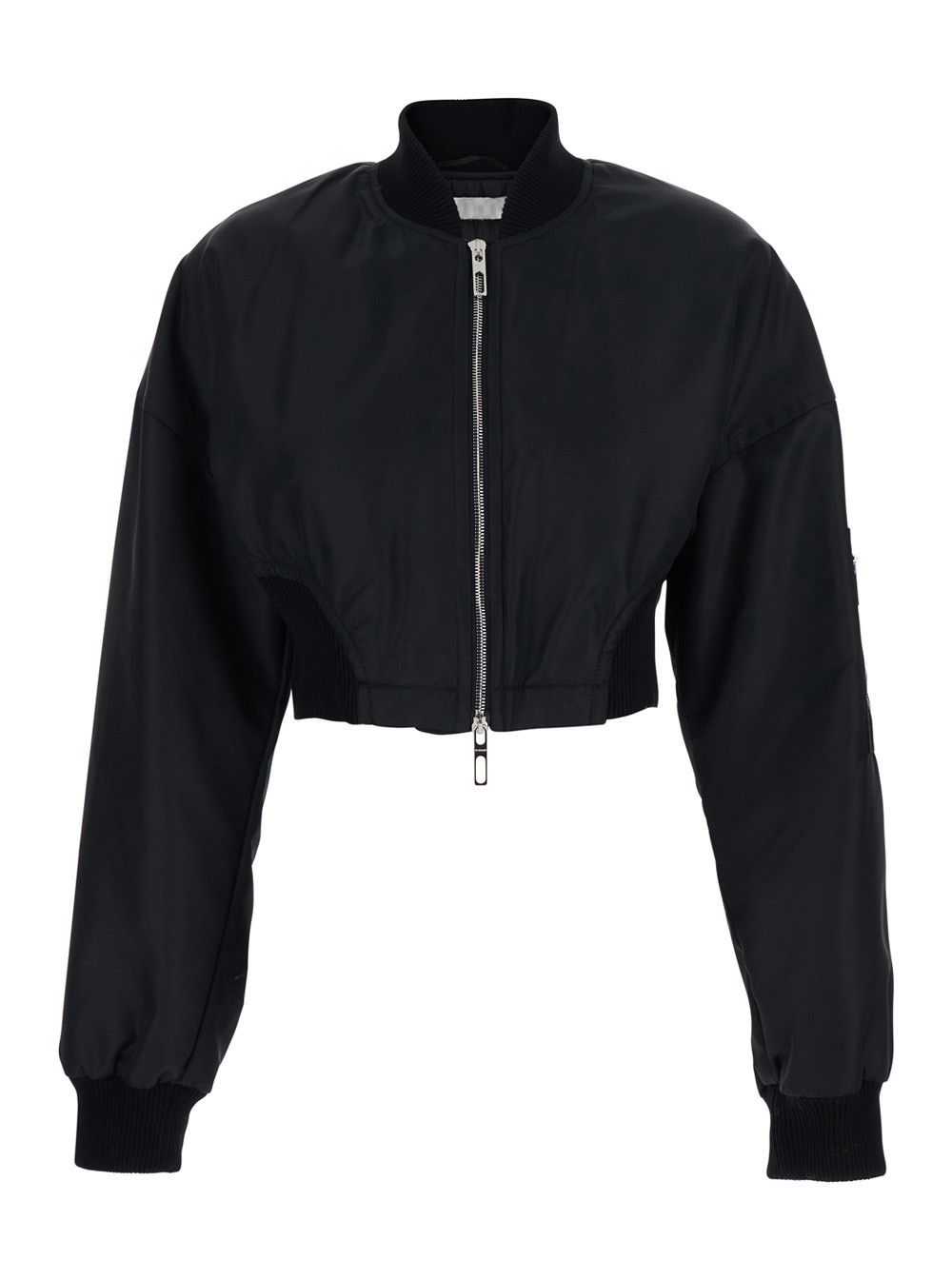 Sportmax Crop Jacket "Crop Jacket" with Bomber Collar and Pocket on Sleeve in Black Tech Fabric for Women Size M / US 6-8 / IT 42-44 - 1 Thumbnail