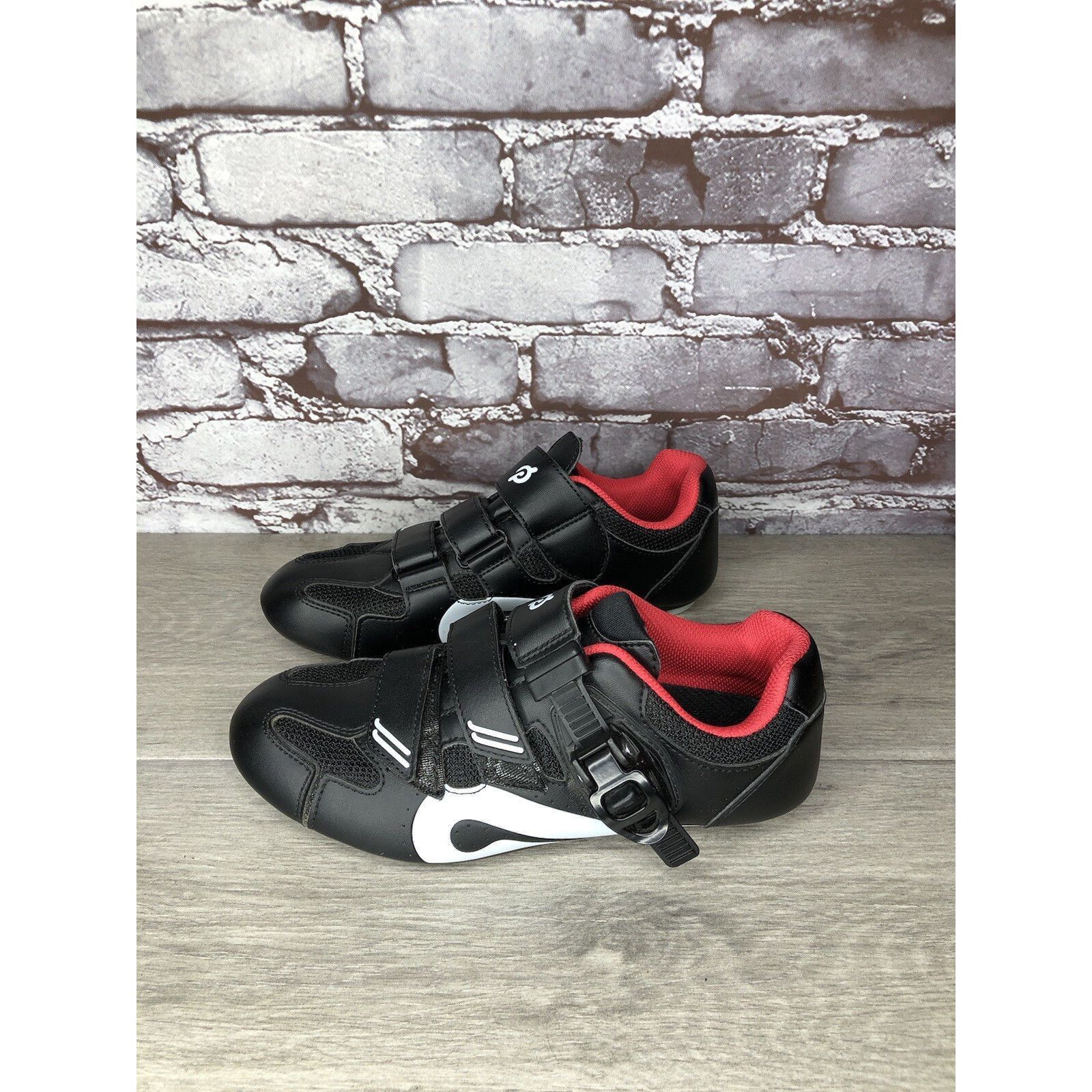 Other Peloton Cycling Shoes Black Leather Mesh White Red Strap Wom Size US 6.5 / IT 36.5 - 14 Thumbnail