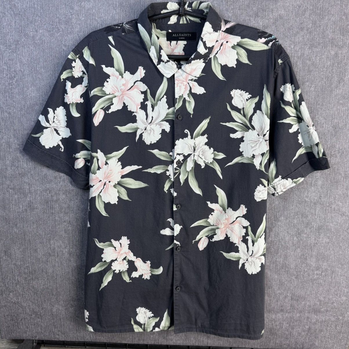 Allsaints AllSaints Hawaiian Shirt Mens Black Floral Tropical Print Size US L / EU 52-54 / 3 - 1 Thumbnail