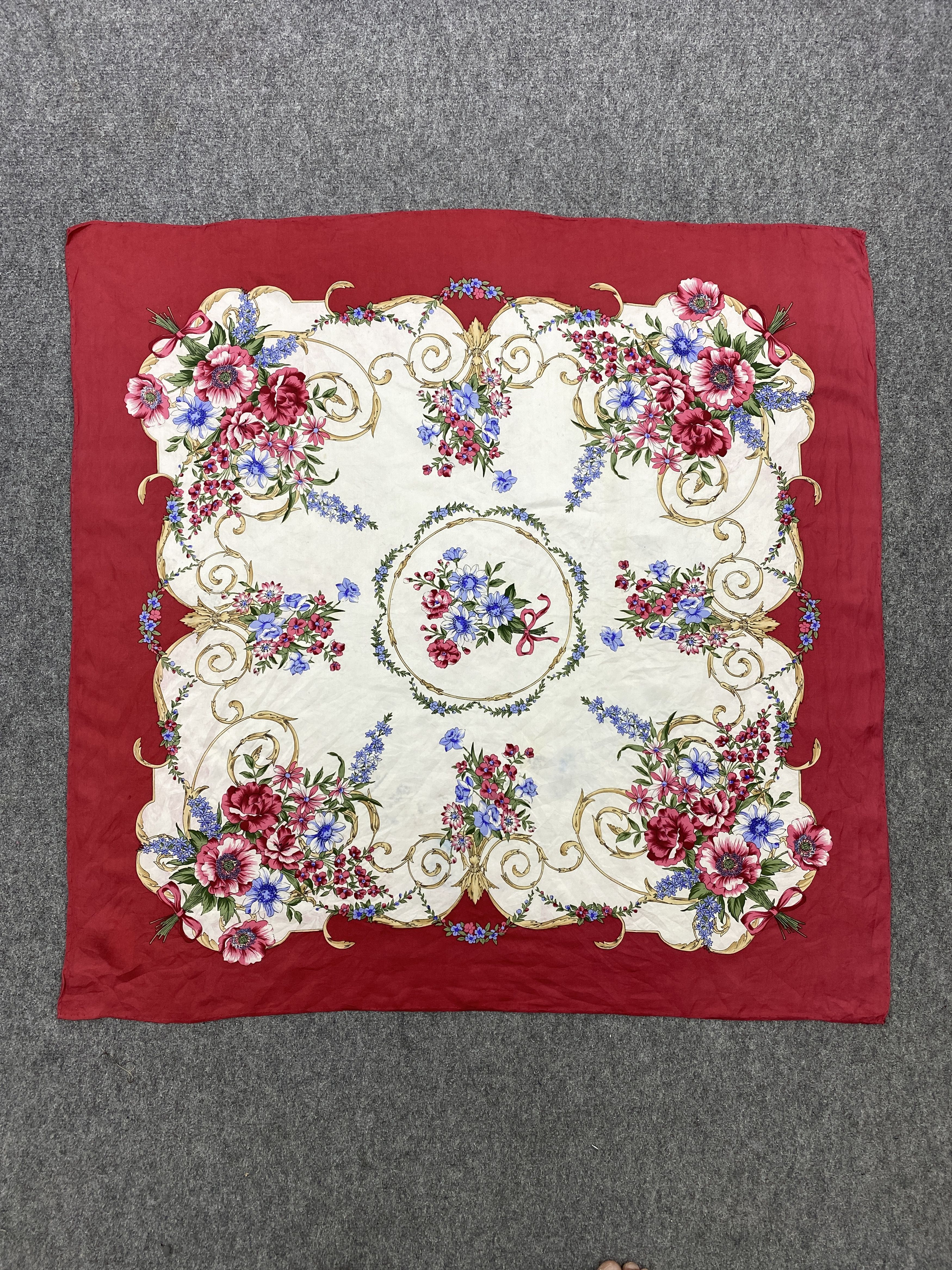 Vintage Flower Design Silk Scarf / Muffler / Silk Shawl SN0067 Size ONE SIZE - 3 Thumbnail