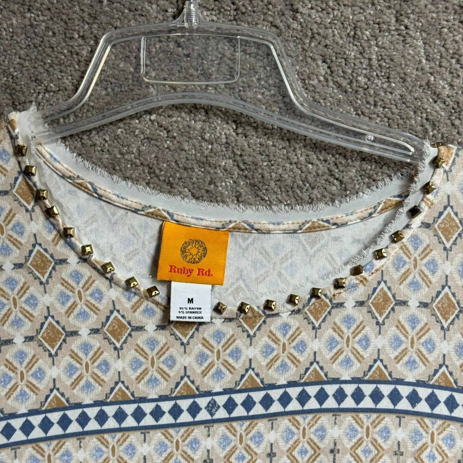Other Boho Chic Folk Inspired Top M Studded Neckline Geometric Y2K Size M / US 6-8 / IT 42-44 - 3 Thumbnail