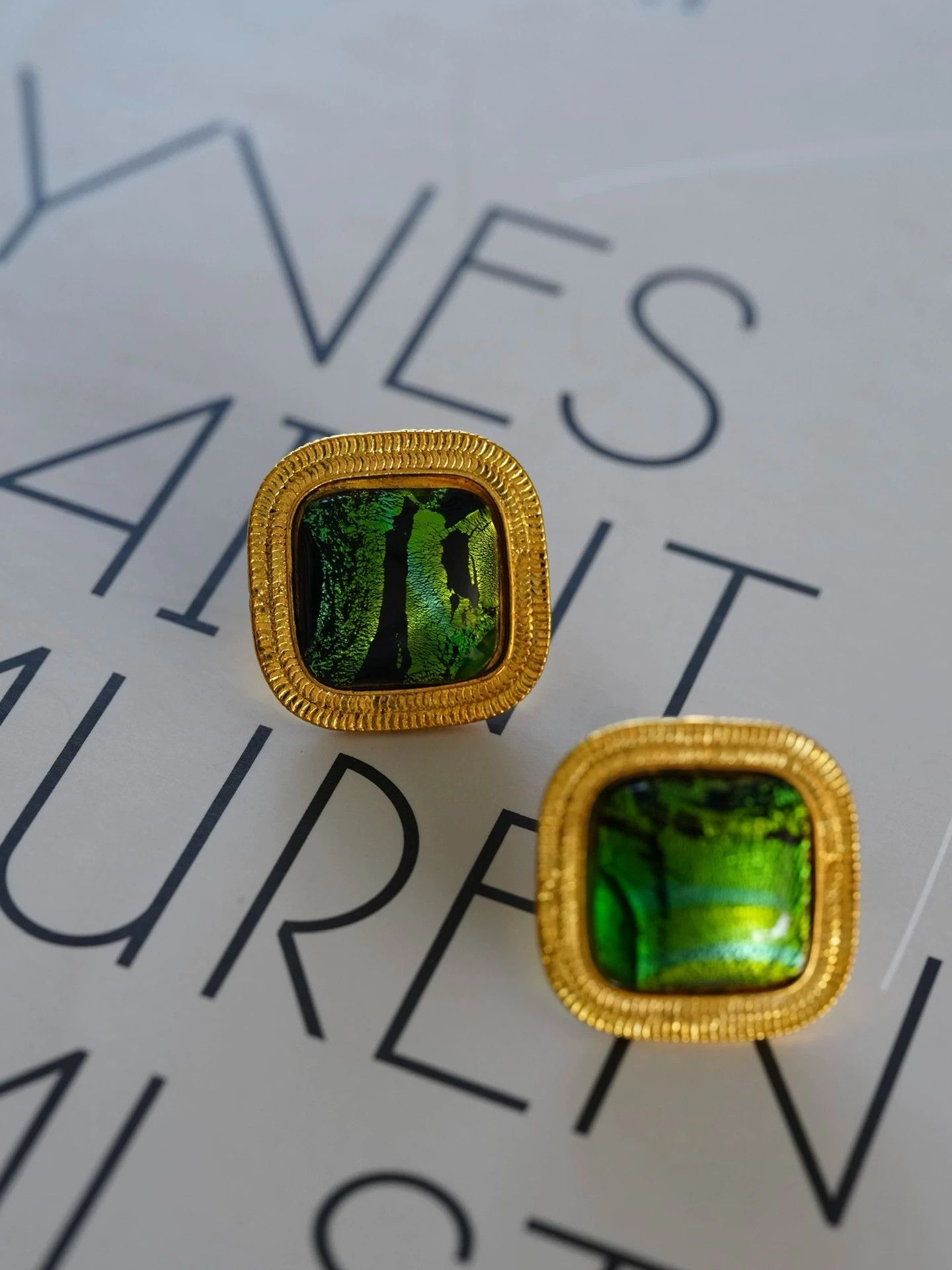 Yves Saint Laurent YSL Rive Gauche Vtg Redeemer Green Glass Earclips Size ONE SIZE - 7 Thumbnail