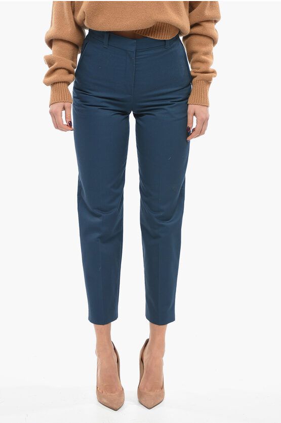 image of Kenzo Twill Cotton Cropped Fit Pants in Blue, Women's (Size 26)