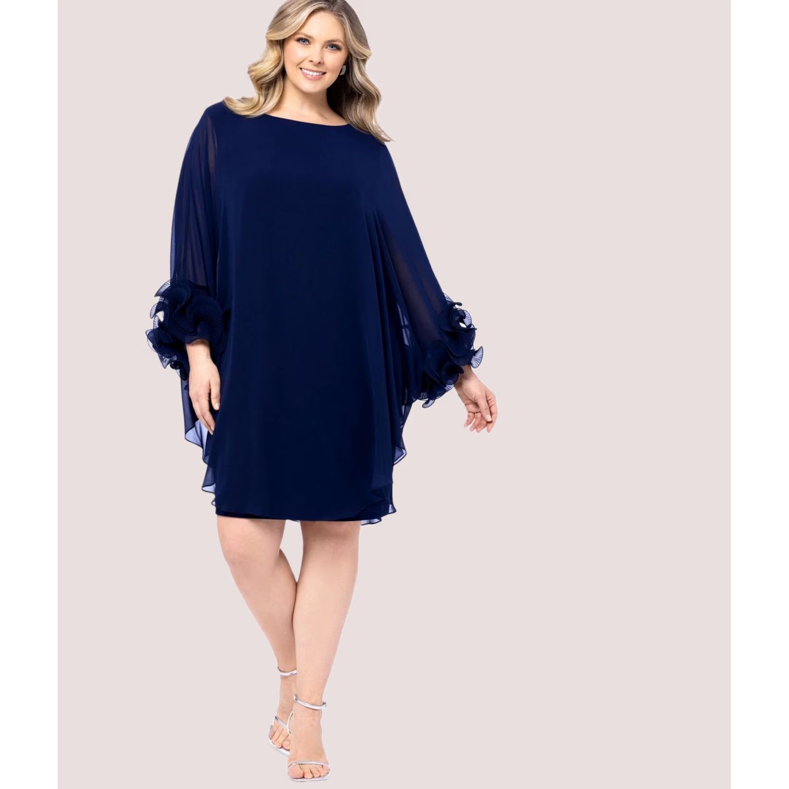 Vintage XSCAPE Womens Blue Ruffle Cut Sheath Dress, Plus Size 20W Size 3XL / US 20-22 - 1 Preview