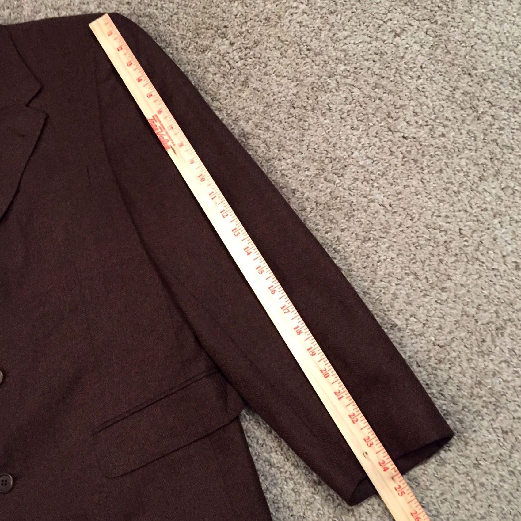 Vintage Zaharoff Blazer Mens 40 Regular Brown Three Button Wool Bamboo Herringbone Size 40R - 3 Thumbnail