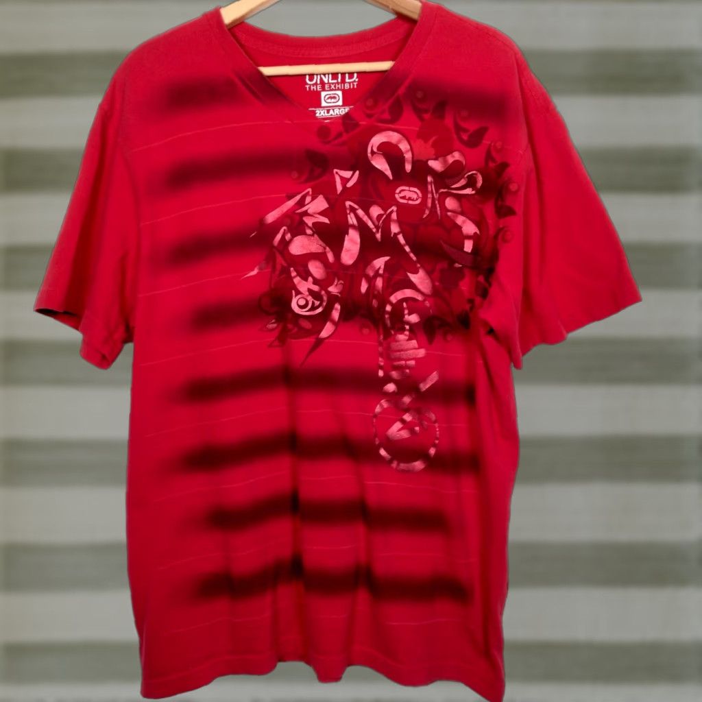Ecko Unltd. VINTAGE Ecko Unltd The Exhibit Shirt Men 2XL Red Stripe V-Neck Foil Graphic Rhino Logo Graphic Print Shirt Men Size US XXL / EU 58 / 5 - 1 Thumbnail