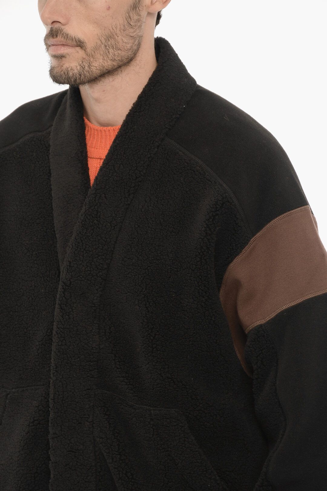 Ambush Design og1mm0925 Fleeced Two-Tone Kimono Sweatshirt in Brown/Black Size US XXS / EU 40 - 3 Thumbnail