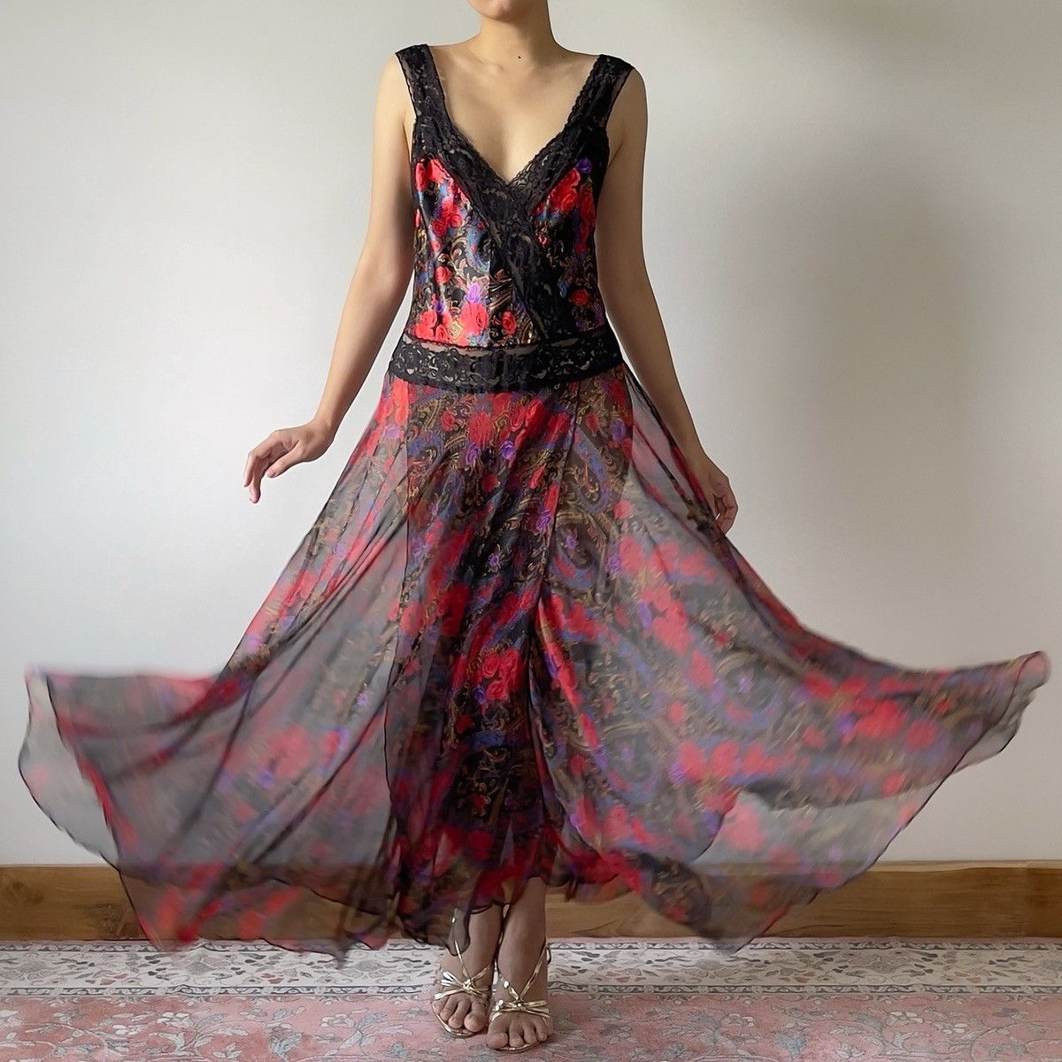 Victoria's Secret Victoria’s Secret 1990s Floral Chiffon Maxi Slip Dress (M–L) Size L / US 10 / IT 46 - 1 Thumbnail