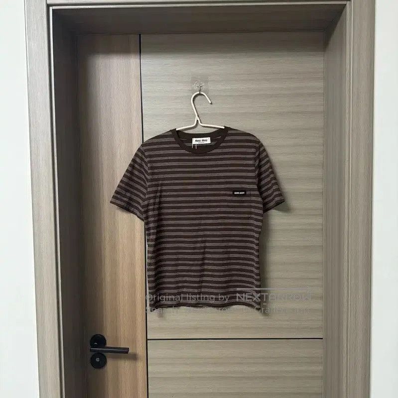 Miu Miu Miu Miu Brown Striped Cotton T-shirt . Size M / US 6-8 / IT 42-44 - 1 Thumbnail