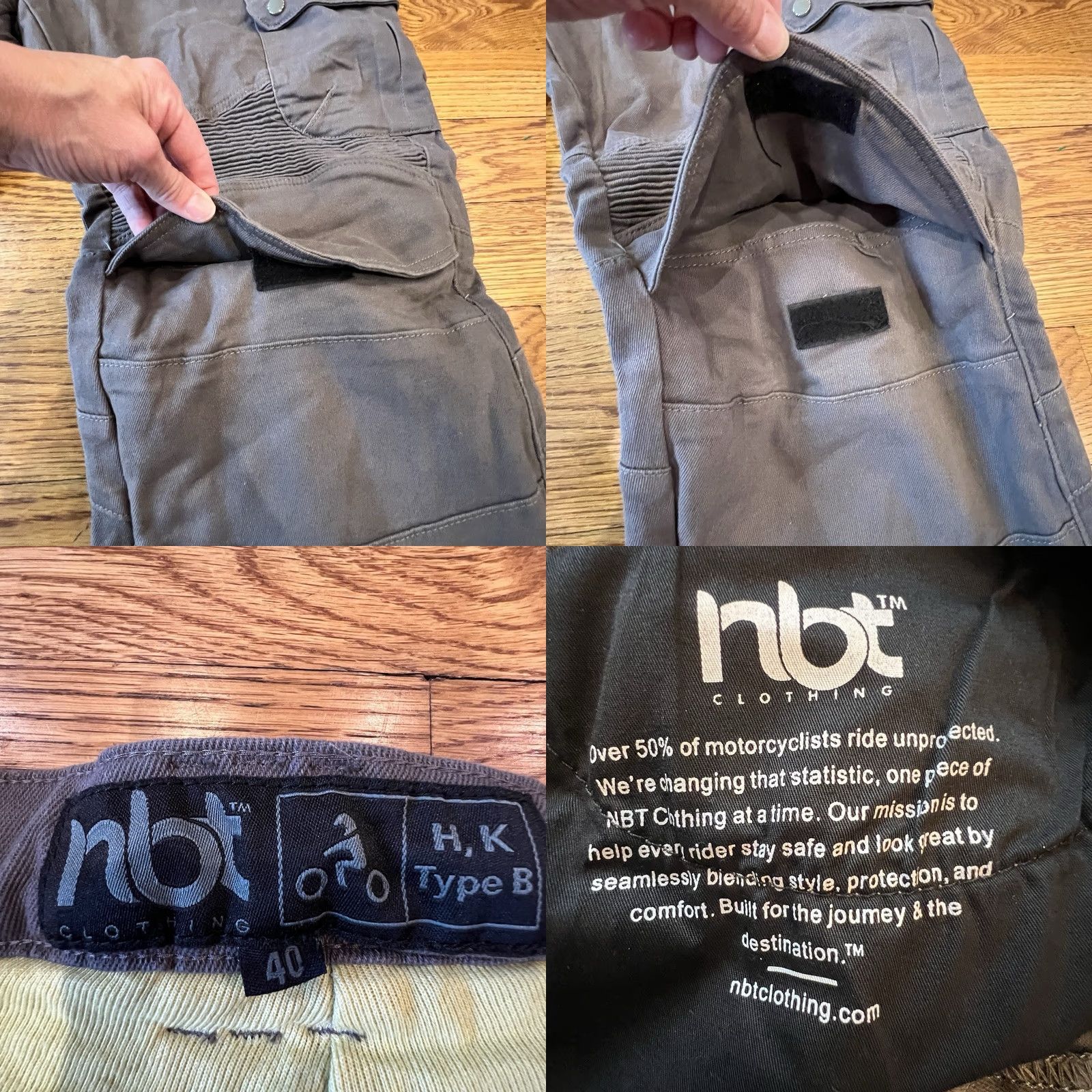 Vintage NBT Clothing Men Pants Gray Cargo Twill 40x32 Motorcycle Moto Safety Casual Slim Fit Zip Front Pockets Womens? Size US 40 / EU 56 - 9 Thumbnail