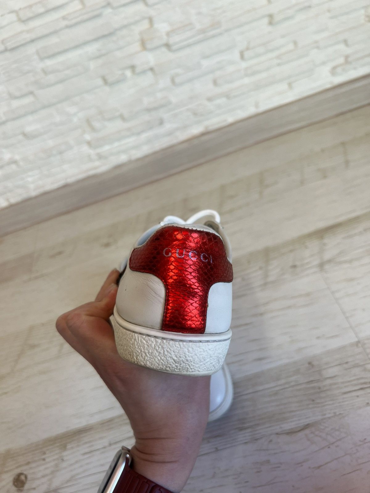 Gucci Gucci Ace Pineapple Ladybug Embroidered Leather Sneakers Size US 6.5 / IT 36.5 - 16 Thumbnail