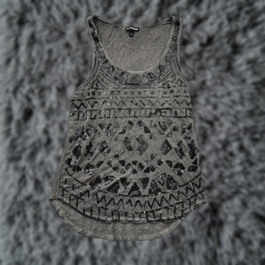 Express Express Tank Top Womens XS Edgy Sequins Sparkly Grunge Party Y2K Look Tank Women's XS Gray Cotton Modal Sequin Express Vintage? No Size XS / US 0-2 / IT 36-38 - 1 Thumbnail