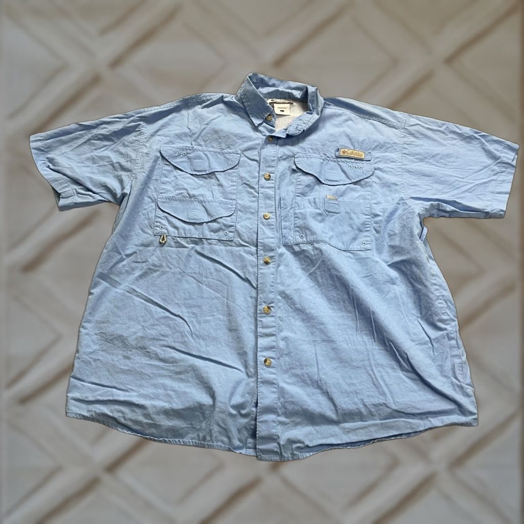 Vintage Columbia PFG Bahama Shirt Men L Blue Button-Down Short Sleeve Fishing Outdoor Mens Size US L / EU 52-54 / 3 - 1 Thumbnail
