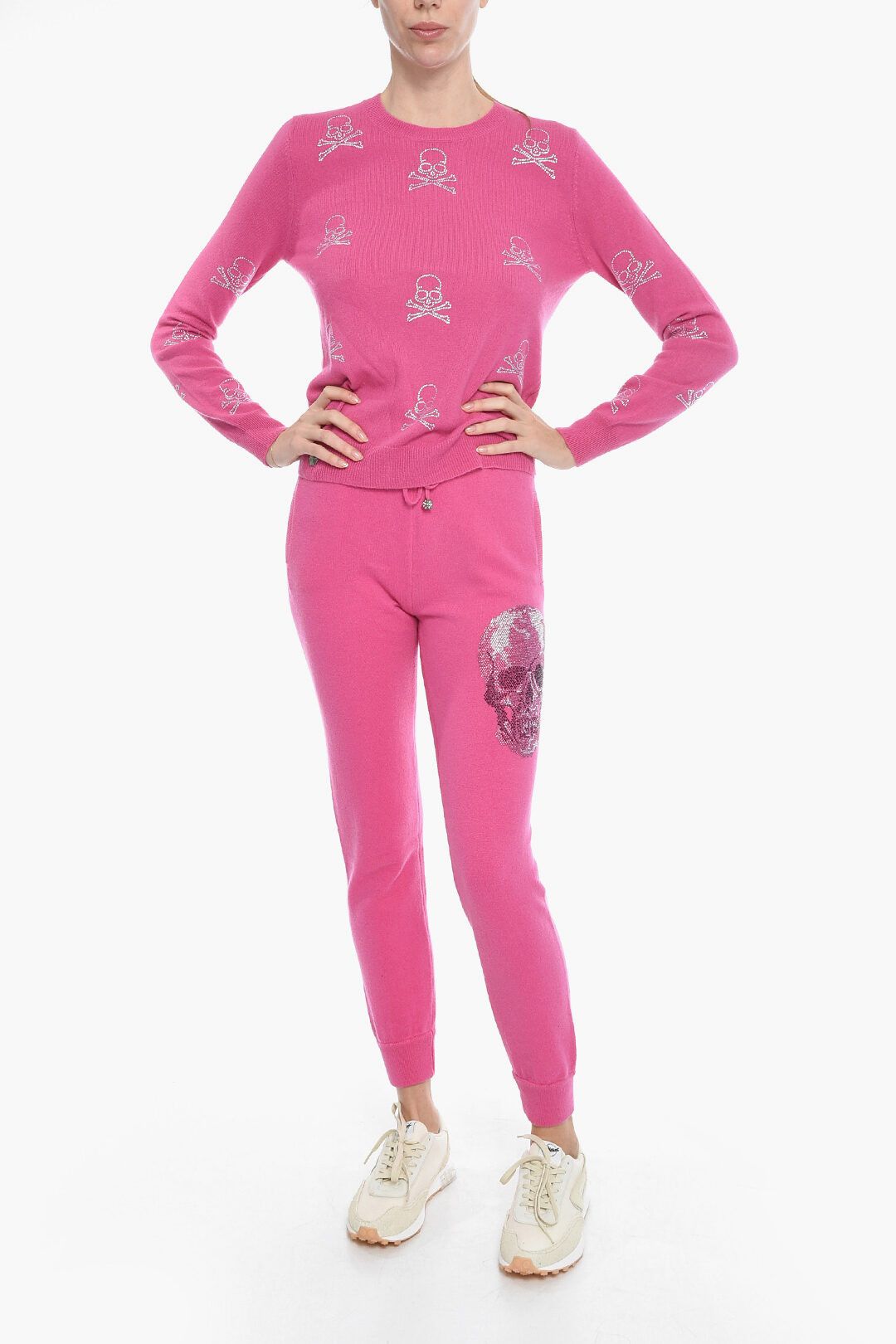 og1mm0824 Skull Joggers With Rhinestone in Pink