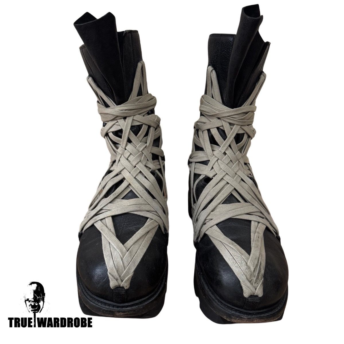 Rick Owens SS20 Rick Owens Megatooth Megalace Army Black Leather Boots Size US 10 / EU 43 - 4 Thumbnail
