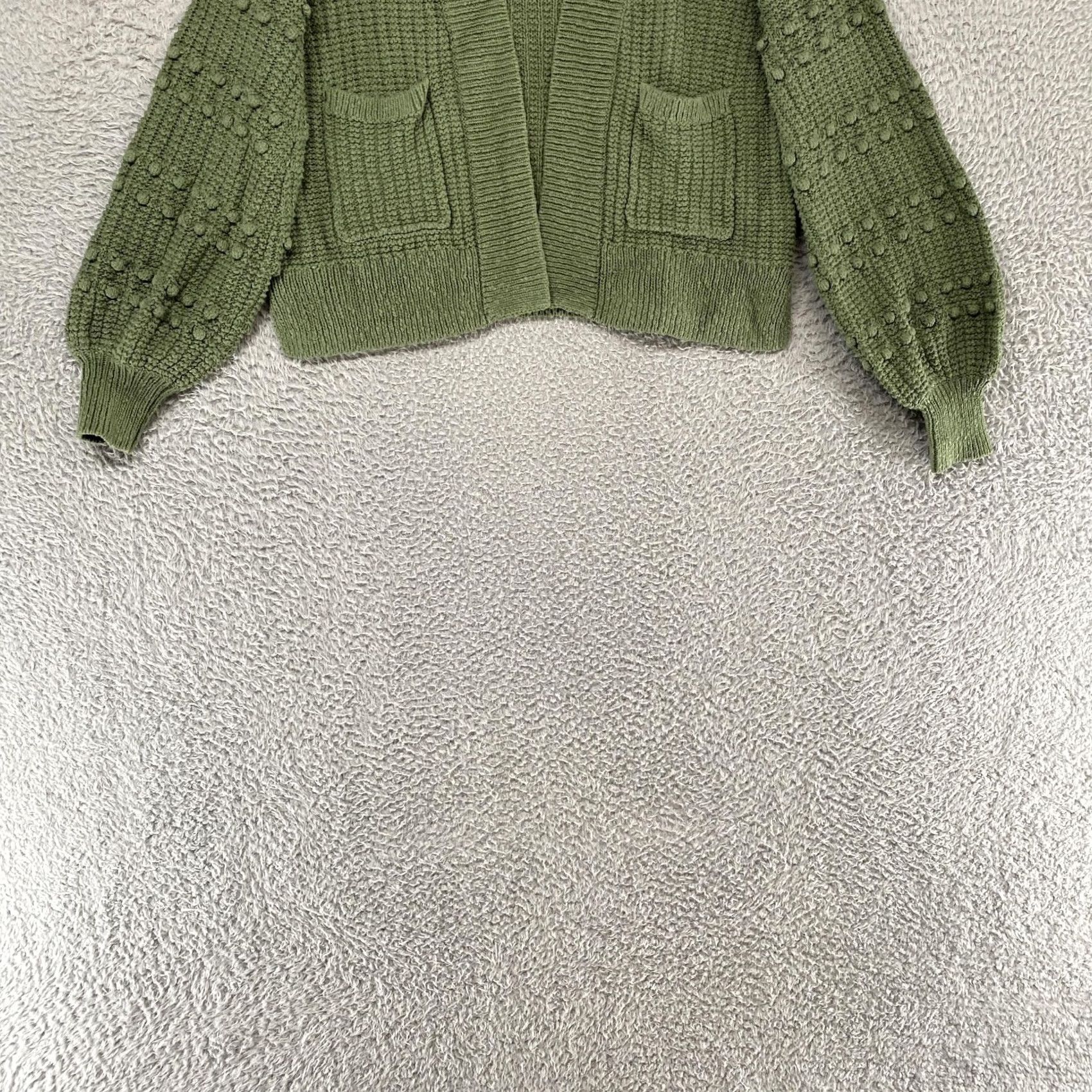 Madewell Madewell Cardigan Sweater Womens XS Balloon Sleeve Knit 100% Cotton Green V-Neck Pocket Open Casual Fall Vintage: No Size XS / US 0-2 / IT 36-38 - 2 Thumbnail