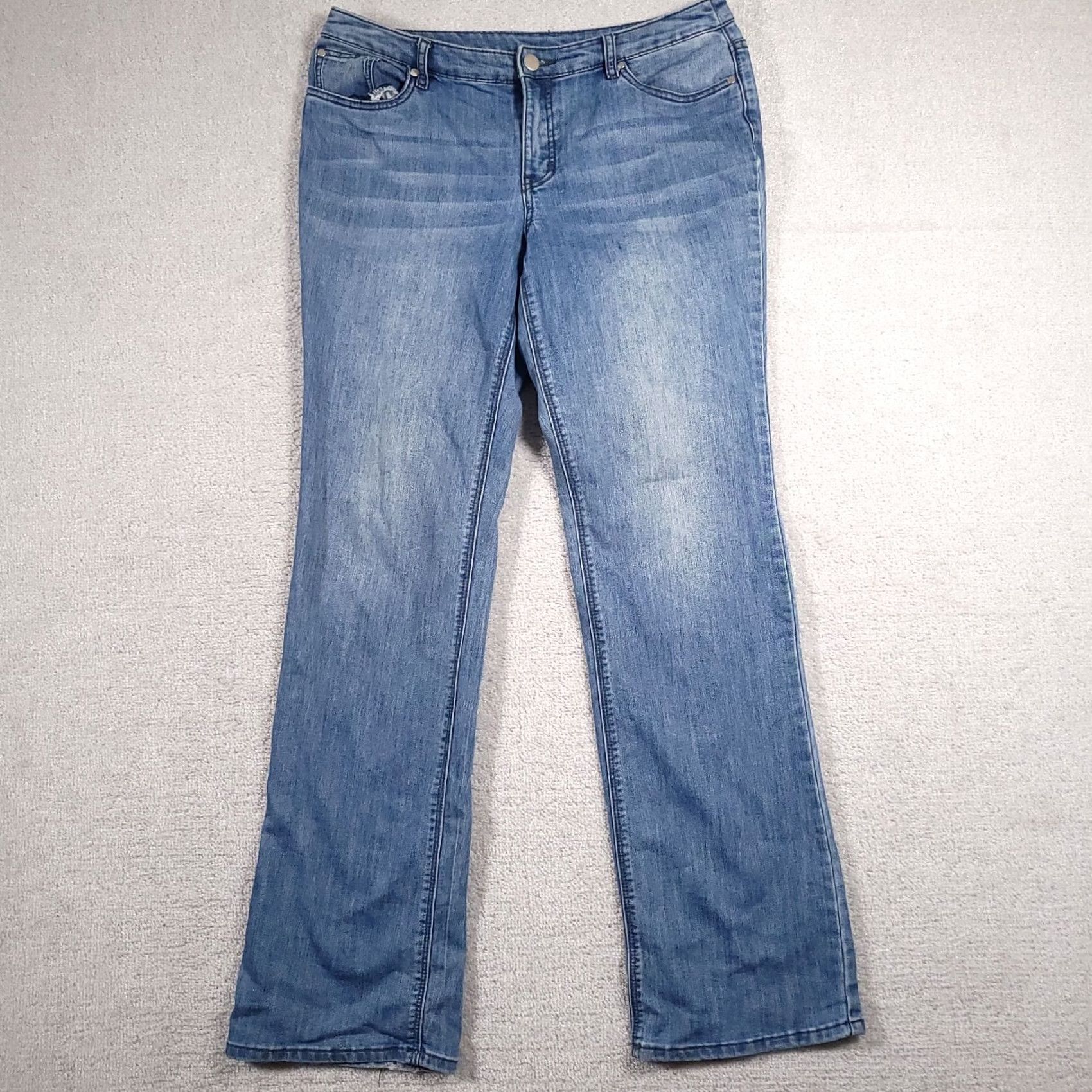 Vintage Christopher & Banks Jeans Women's 10 Tall Denim Straight Leg Mid-Rise Stretch Jeans Size 32" / US 10 / IT 46 - 2 Thumbnail