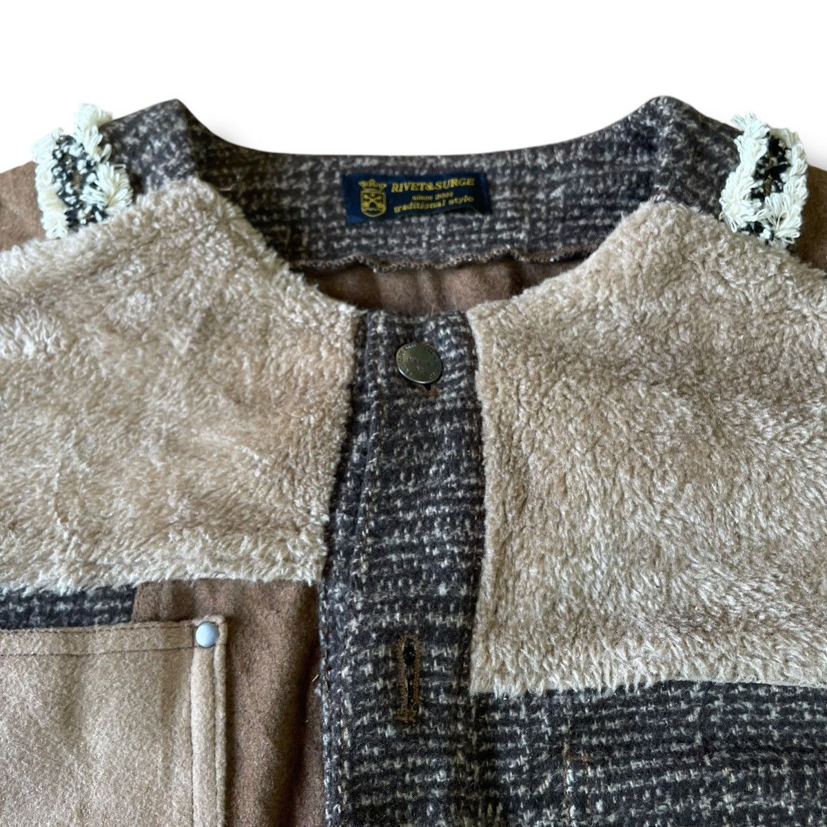 Beauty Beast × Japanese Brand RIVET SURGE 3 BLEND FLEECE + COTTON + WOOL PATCHWORK JACKET Size US XL / EU 56 / 4 - 6 Thumbnail