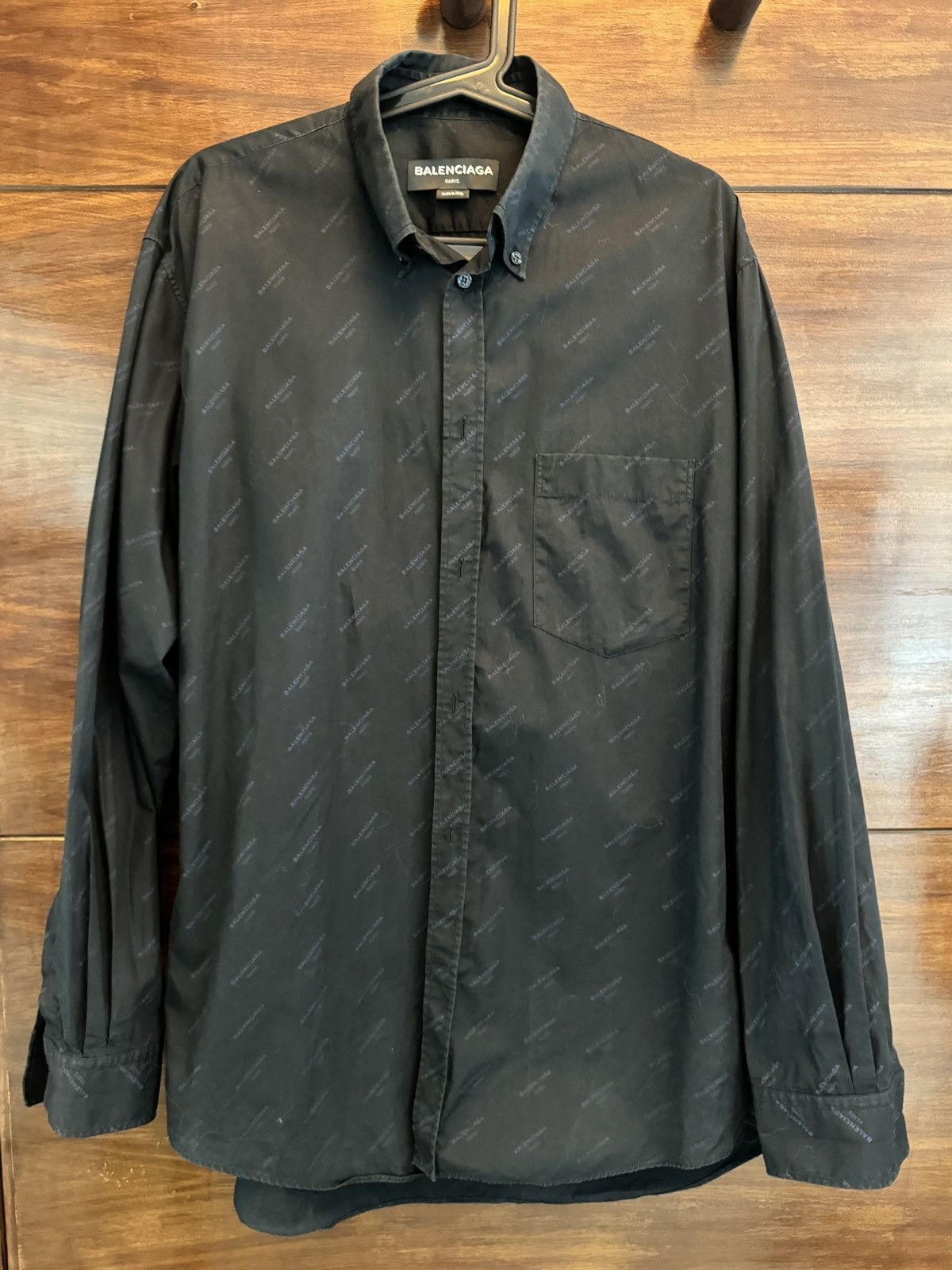 image of Balenciaga Logo Oversized Men Shirt Size 39 in Black