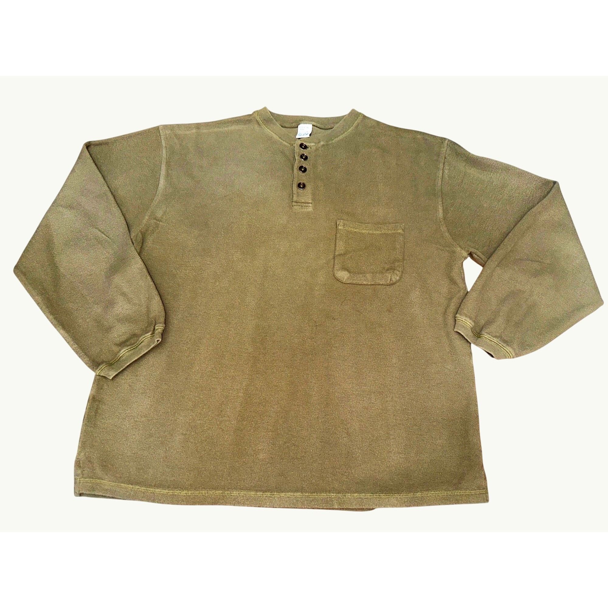 Other men Olive Green Four Button Front Pullover Henley Fleece Swe Size US XL / EU 56 / 4 - 2 Thumbnail