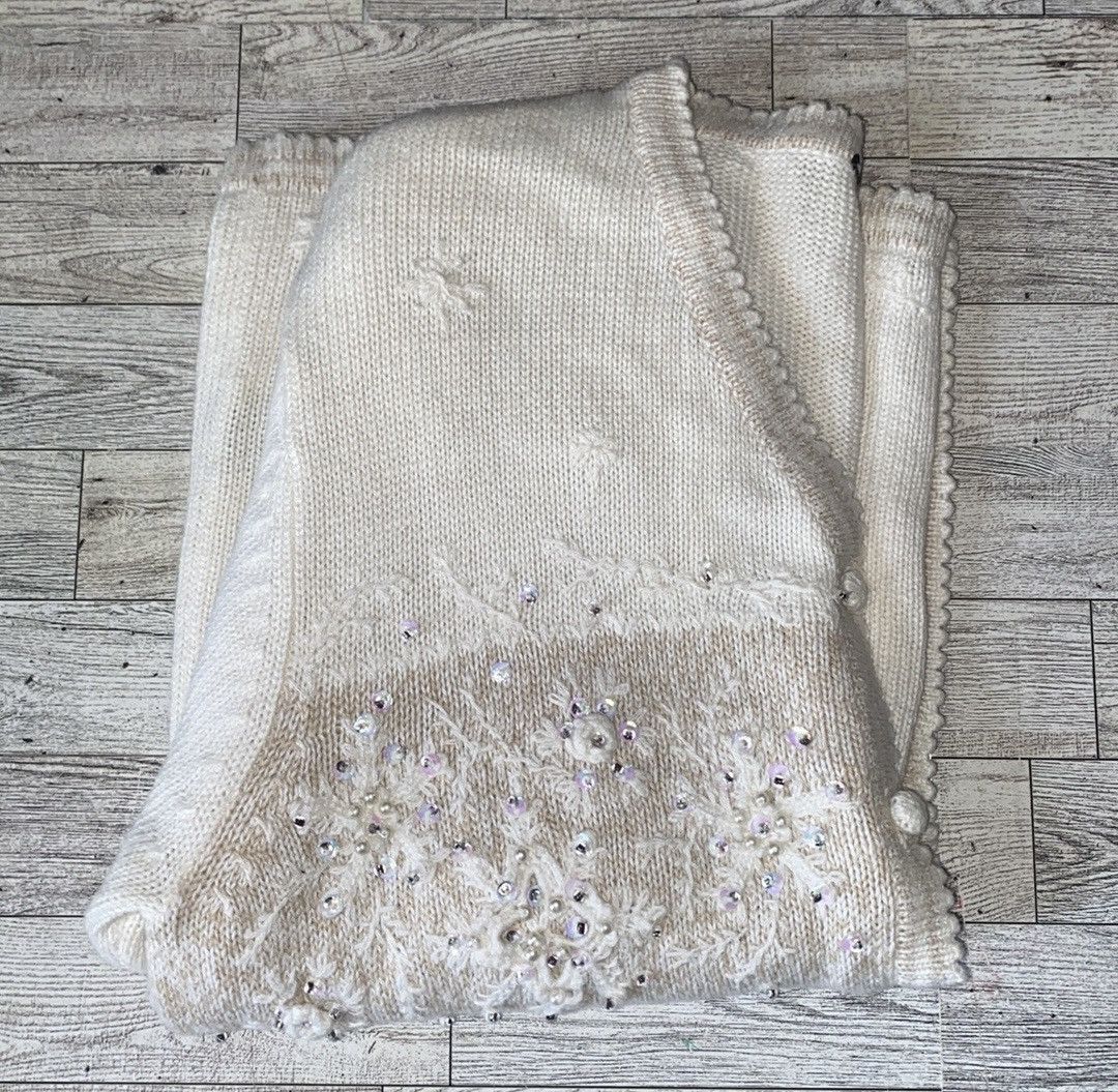 Vintage, Beige, Snowflake Embroidered, Button Down Sweater