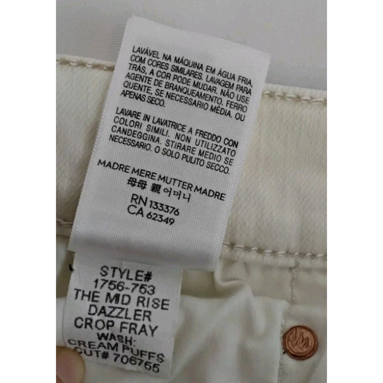 MOTHER Mother The Mid Rise Dazzler Jeans Women's 29 White Crop Size 29" - 15 Thumbnail