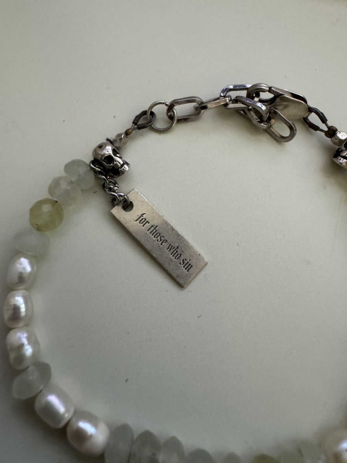 For Those Who Sin For Those Who Sin Jade an Pearl Skull Bracelet Size ONE SIZE - 2 Thumbnail