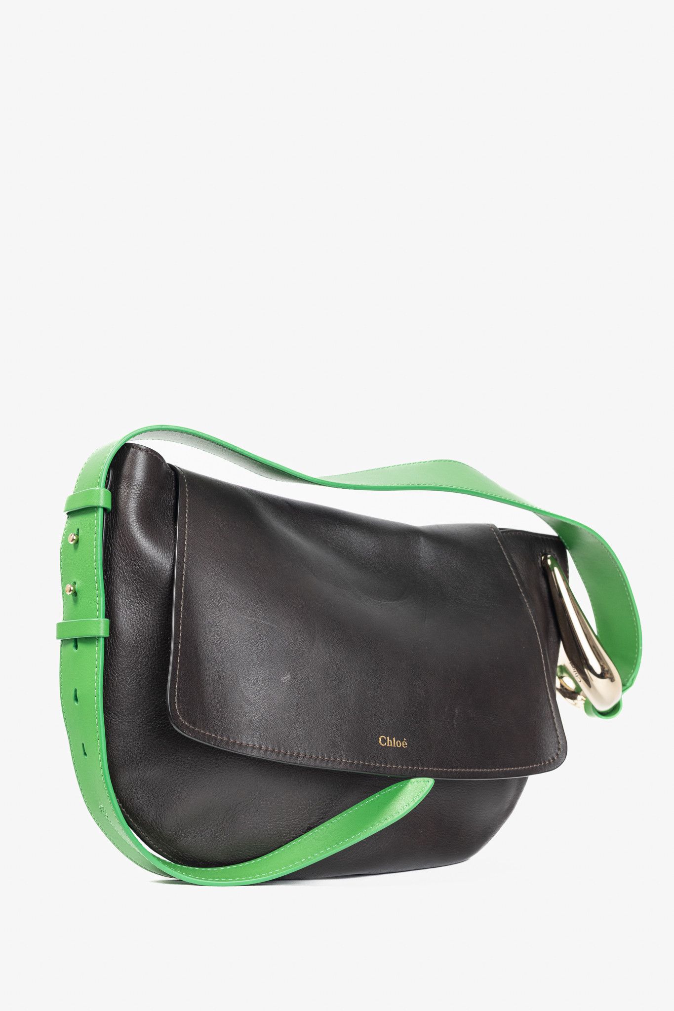 Chloe Chloe Kiss Off Brown Leather Green-Strap Shoulder Bag Size ONE SIZE - 2 Thumbnail