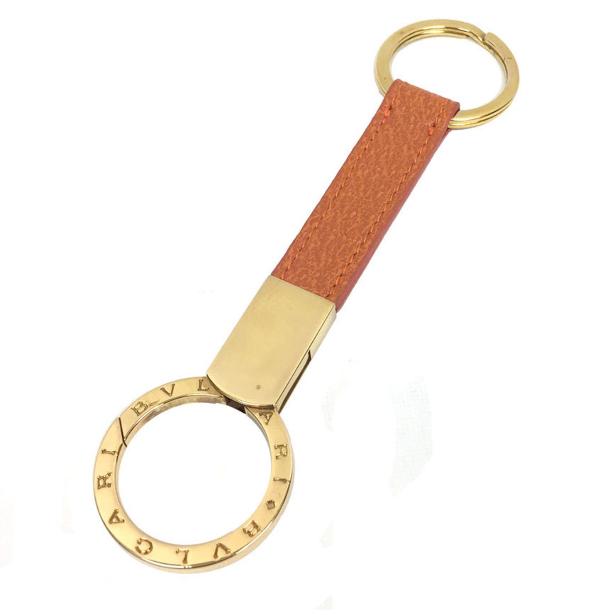 image of Bvlgari Bulgari Man Bb Man Keychain Key Ring Camel Orange X Gold Men's Women's Unisex in Black