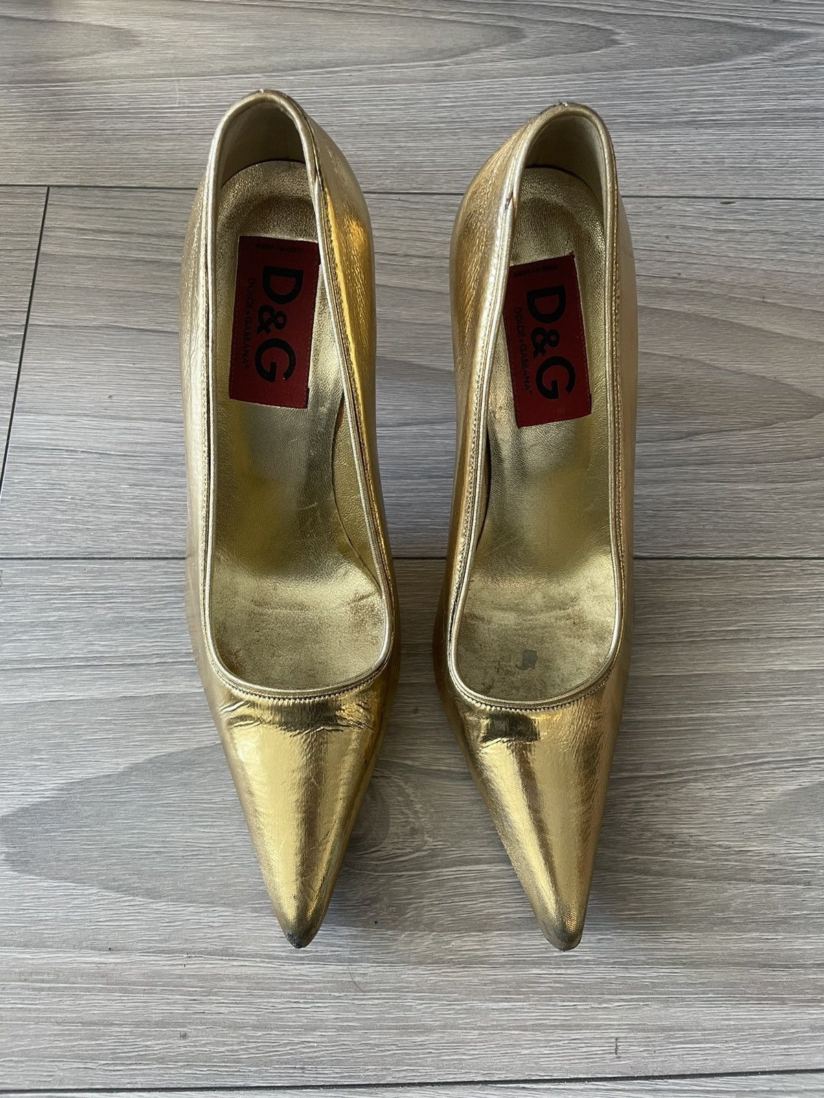 image of Dolce Gabbana Metallic Gold Leather Heel Shoes, Women's (Size 9)