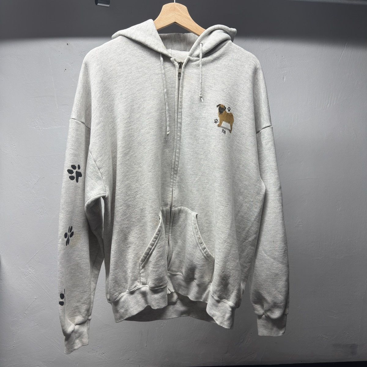 Vintage Thrashed Faded Distressed Pug Dog Zip Up Hoodie ERD Grunge Size US XL / EU 56 / 4 - 1 Thumbnail