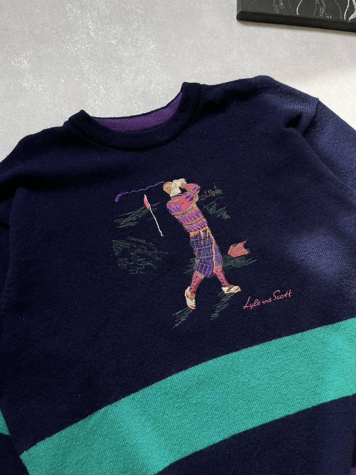 Lyle & Scott × Vintage Vintage Lyle and Scott Striped Sweater golf Size US M / EU 48-50 / 2 - 4 Thumbnail