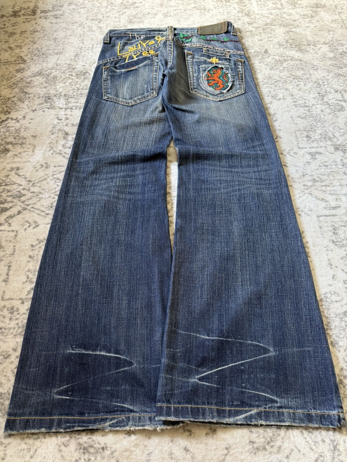 Japanese Brand Drive Jeans Japan Studded Embellishe Wide Leg Flared Jeans Size US 29 - 1 Thumbnail