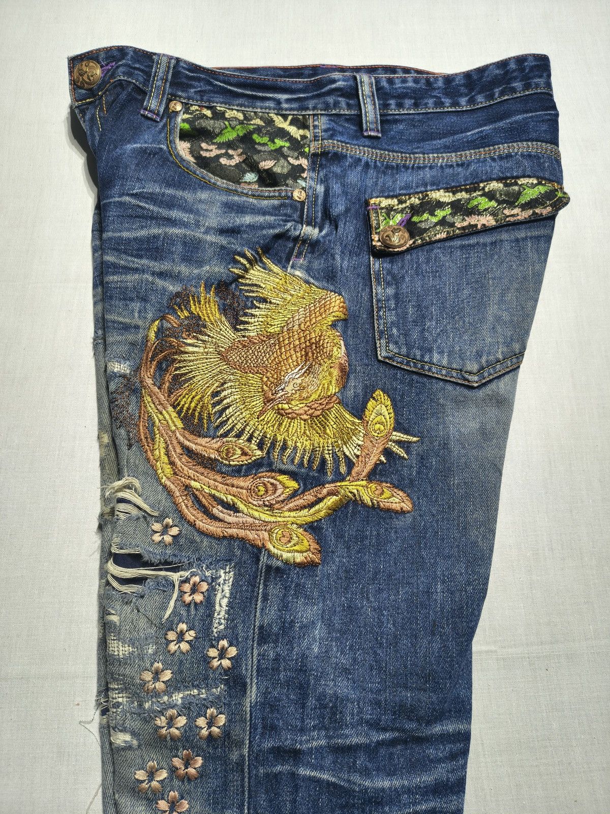 Japanese Brand Big Train Phoenix Embroidered Denim Jeans 🐦‍🔥(031) Size US 34 / EU 50 - 6 Thumbnail
