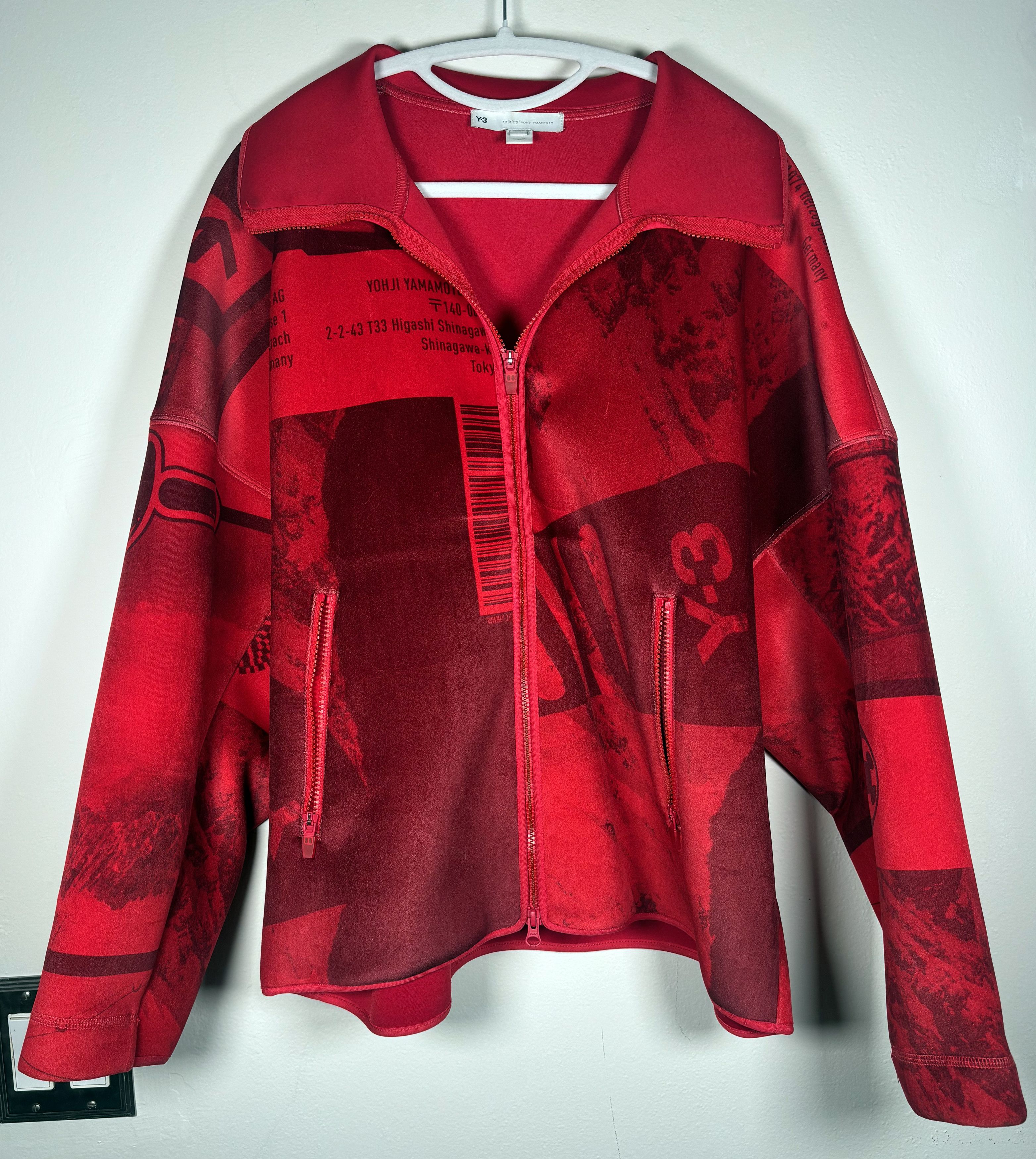 Y-3 Red Neopreme Style Graphic Printed Zip Collar Jacket 2021 Size US S / EU 44-46 / 1 - 1 Thumbnail