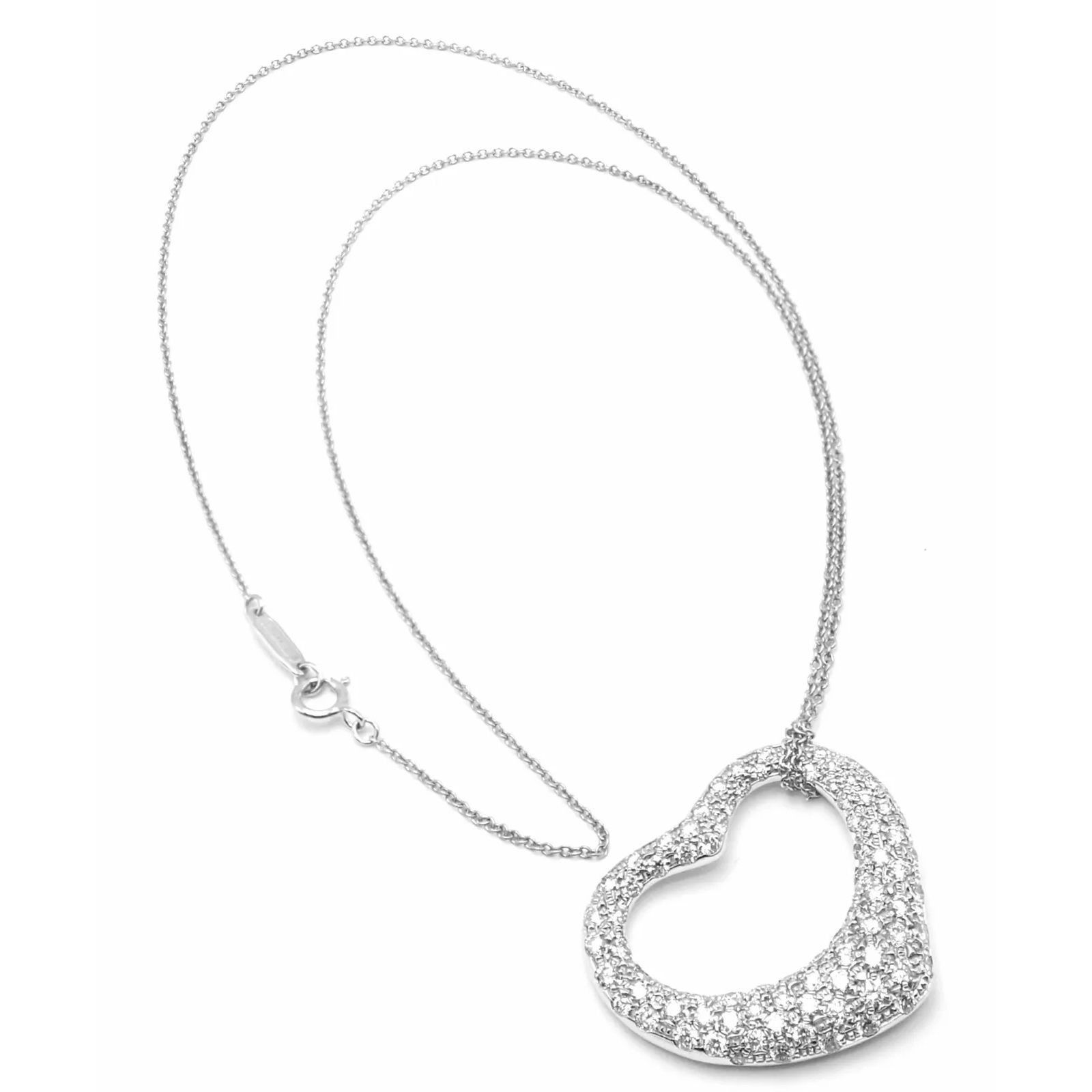 image of Tiffany Co Tiffany & Co Peretti Platinum Diamond Open Heart Necklace in White, Women's