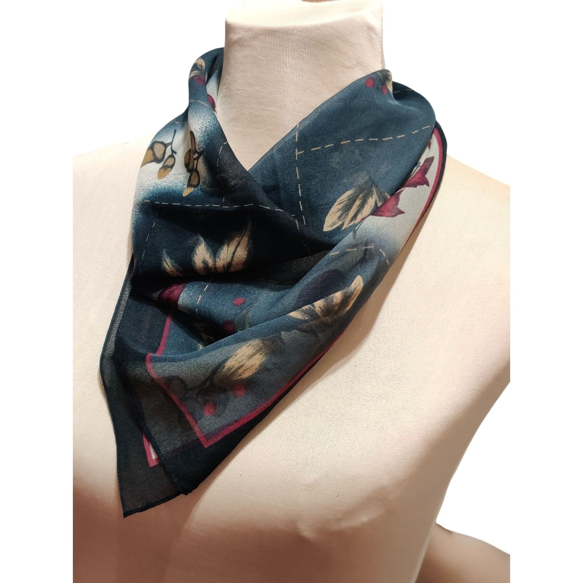 Vintage Kathie Lee Womens Scarf Vintage Black Botanical Leaf Print S Size ONE SIZE - 4 Thumbnail