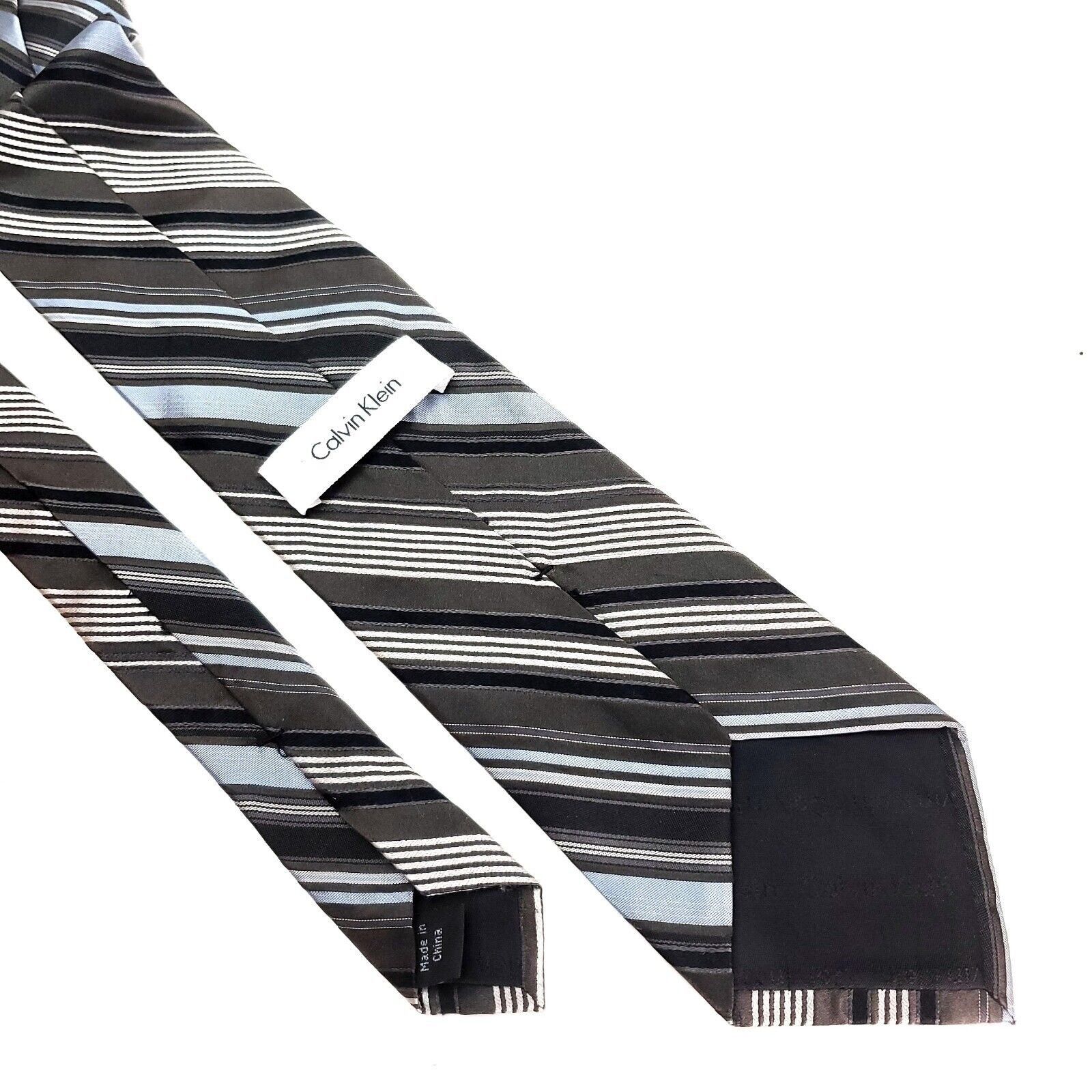 Calvin Klein Calvin Klein Silk Tie Woven Brown Striped Blue Size ONE SIZE - 5 Thumbnail