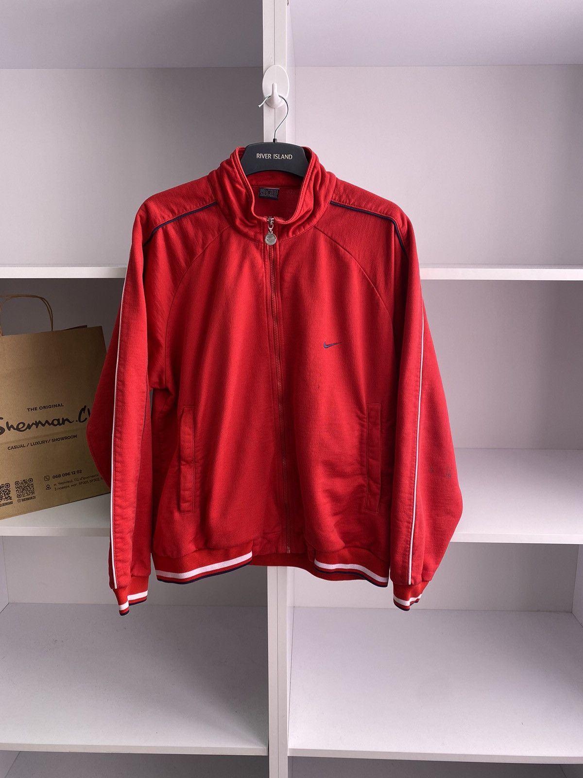 Nike × Vintage Vintage Nike Red Track Jacket Size US L / EU 52-54 / 3 - 1 Thumbnail