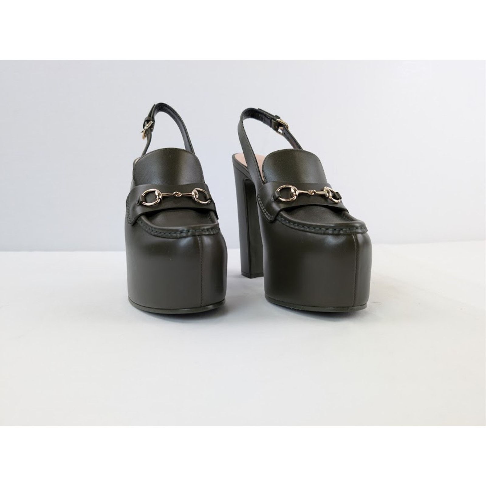 Gucci o1rshd1 Leather Real Platform Loafer Pump Sandal in Green Size US 11 / IT 41 - 5 Thumbnail