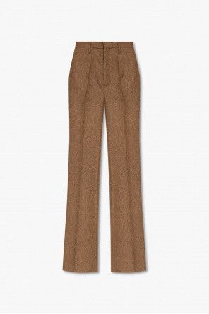 Saint Laurent Paris o1s1wg110924 High-Waisted Pants in Chevron Wool in Brown Size 30" / US 8 / IT 44 - 1 Thumbnail
