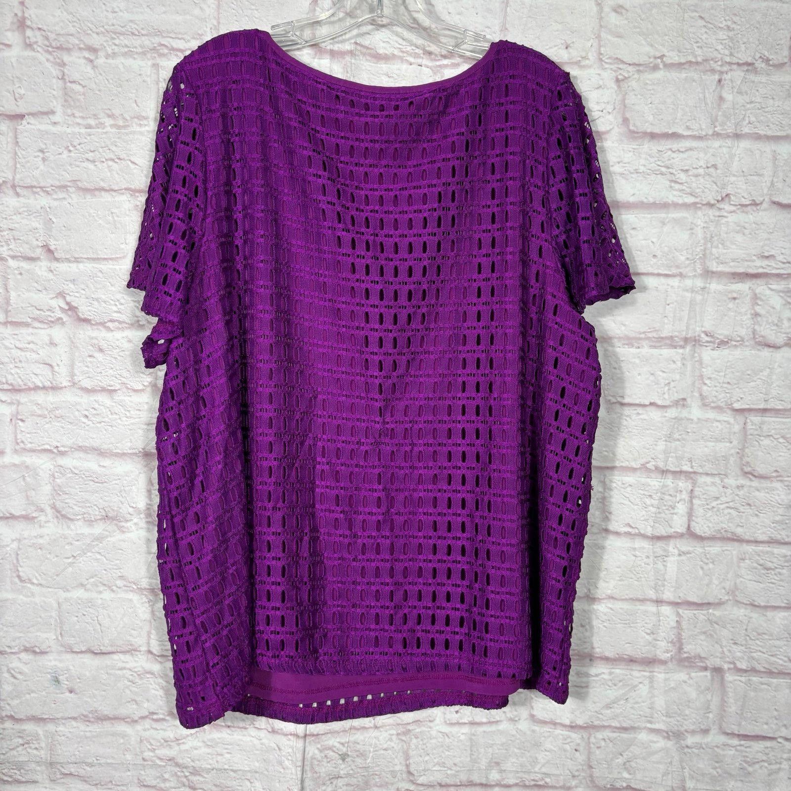 Other Roz & Ali Purple Crochet Short Sleeve Top Size 2X Size XXL / US 16-18 / IT 52-54 - 7 Thumbnail