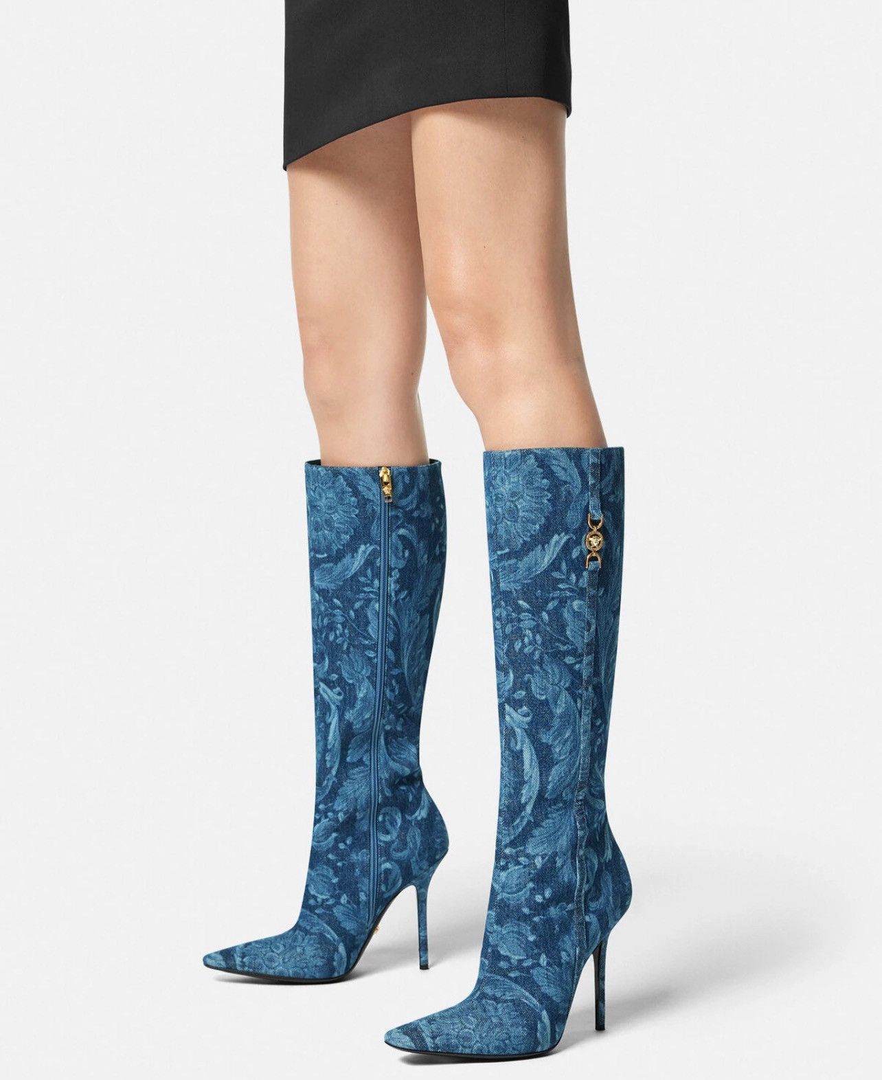 Versace Versace T.110 110MM Floral Denim Pointed Boots size 38 Size US 8 / IT 38 - 3 Thumbnail