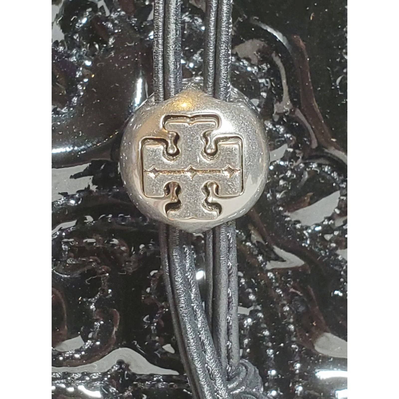 Tory Burch Tory Burch Bag Bucket Bag Crossbody Small Black Monogram Embroidered Patent Leather Size ONE SIZE - 6 Thumbnail