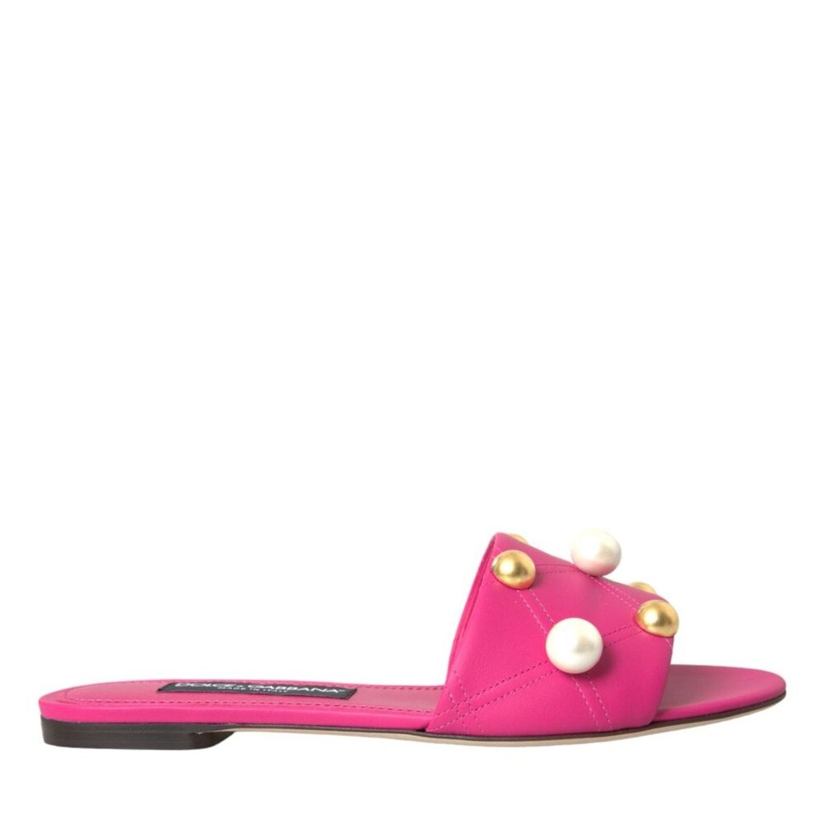 Dolce & Gabbana Dolce & Gabbana Pink Pearl Embellished Leather Flats Sandals Size US 9 / IT 39 - 5 Thumbnail
