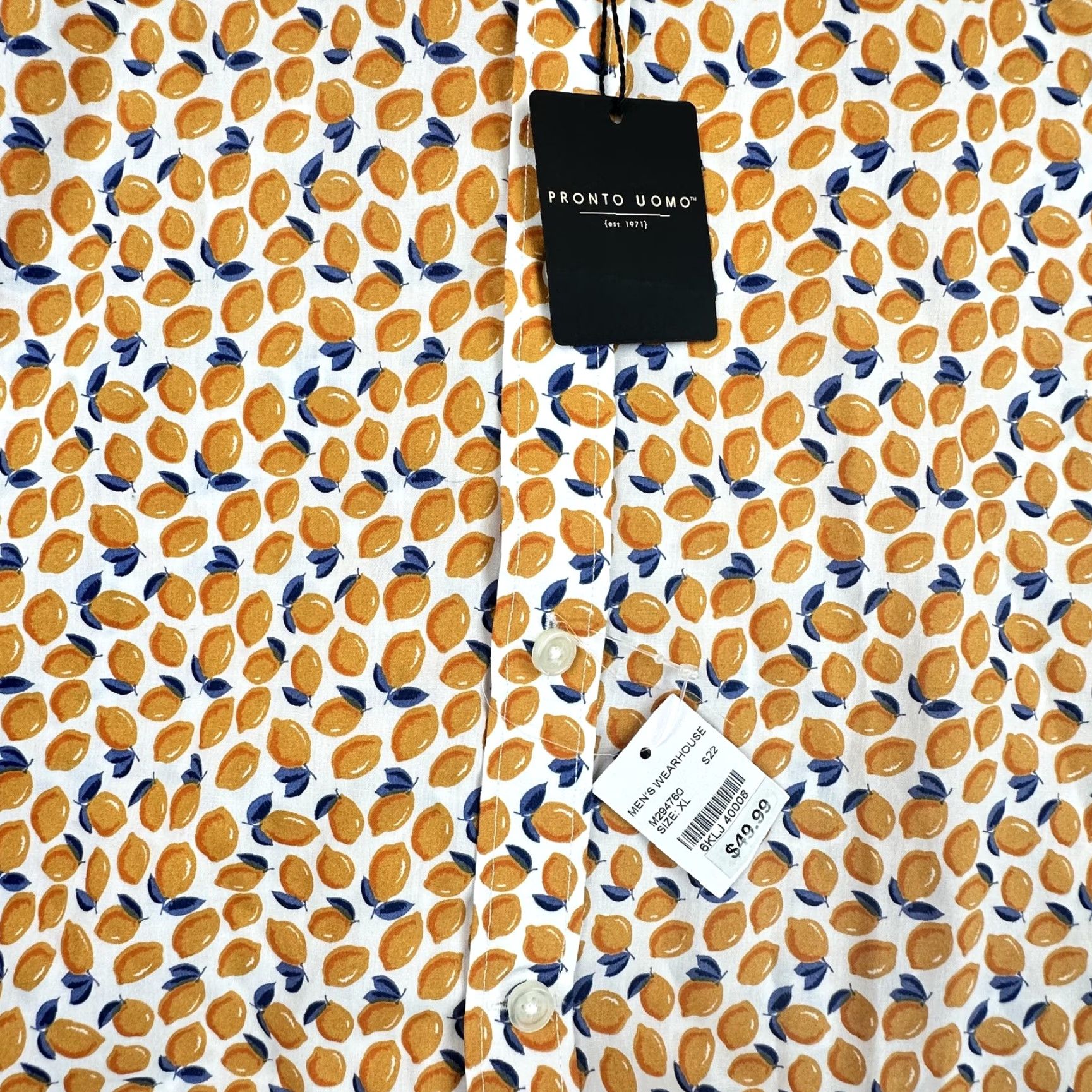 Pronto Uomo Pronto Uomo Shirt Mens XL White Yellow Lemon Print Short Sleeve Button Up Cotton Size US XL / EU 56 / 4 - 3 Thumbnail