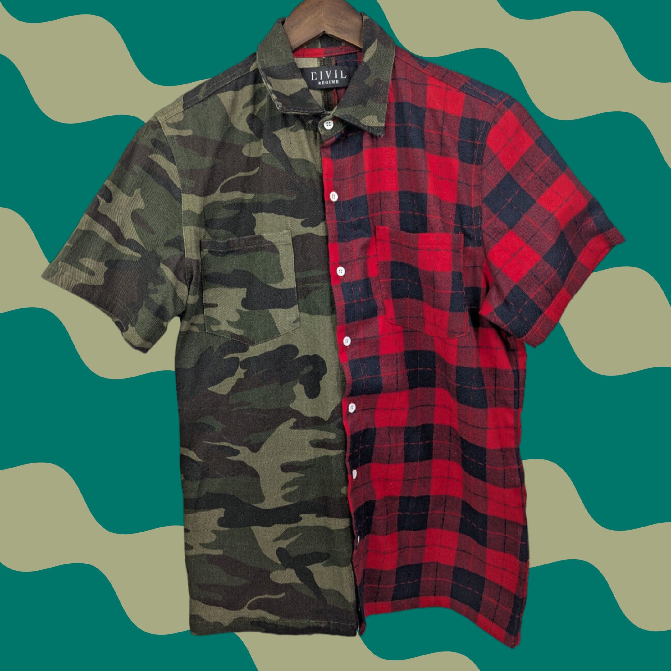 Vintage Civil Regime Shirt Men’s Medium The Rebel Tour Buffalo Plaid Camo Split Button Short Sleeve Shirt Size US M / EU 48-50 / 2 - 1 Thumbnail