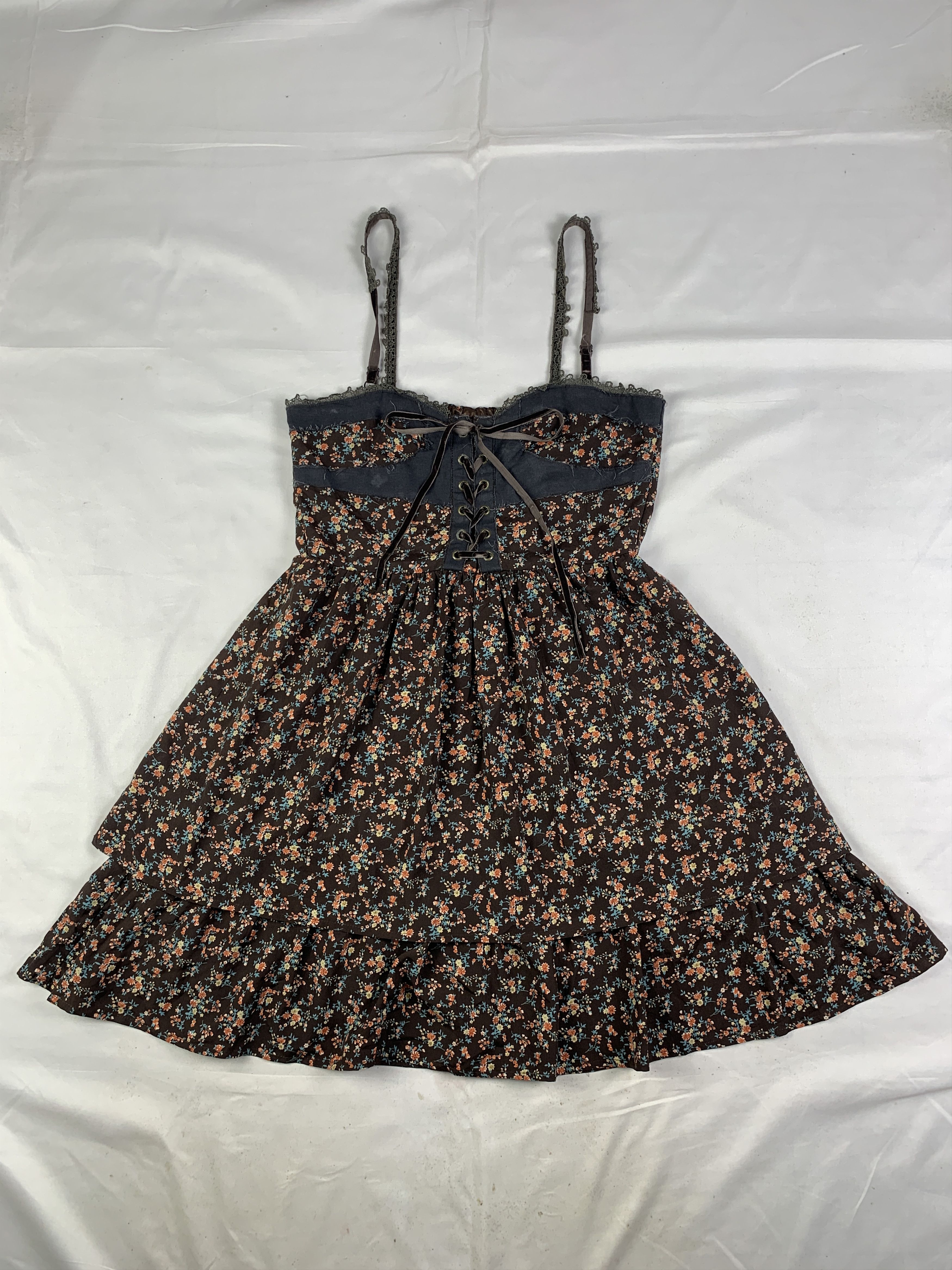 Japanese Brand axes femme Japan Brown Floral Lace Milkmaid Tank Dress (S) Size S / US 4 / IT 40 - 1 Thumbnail