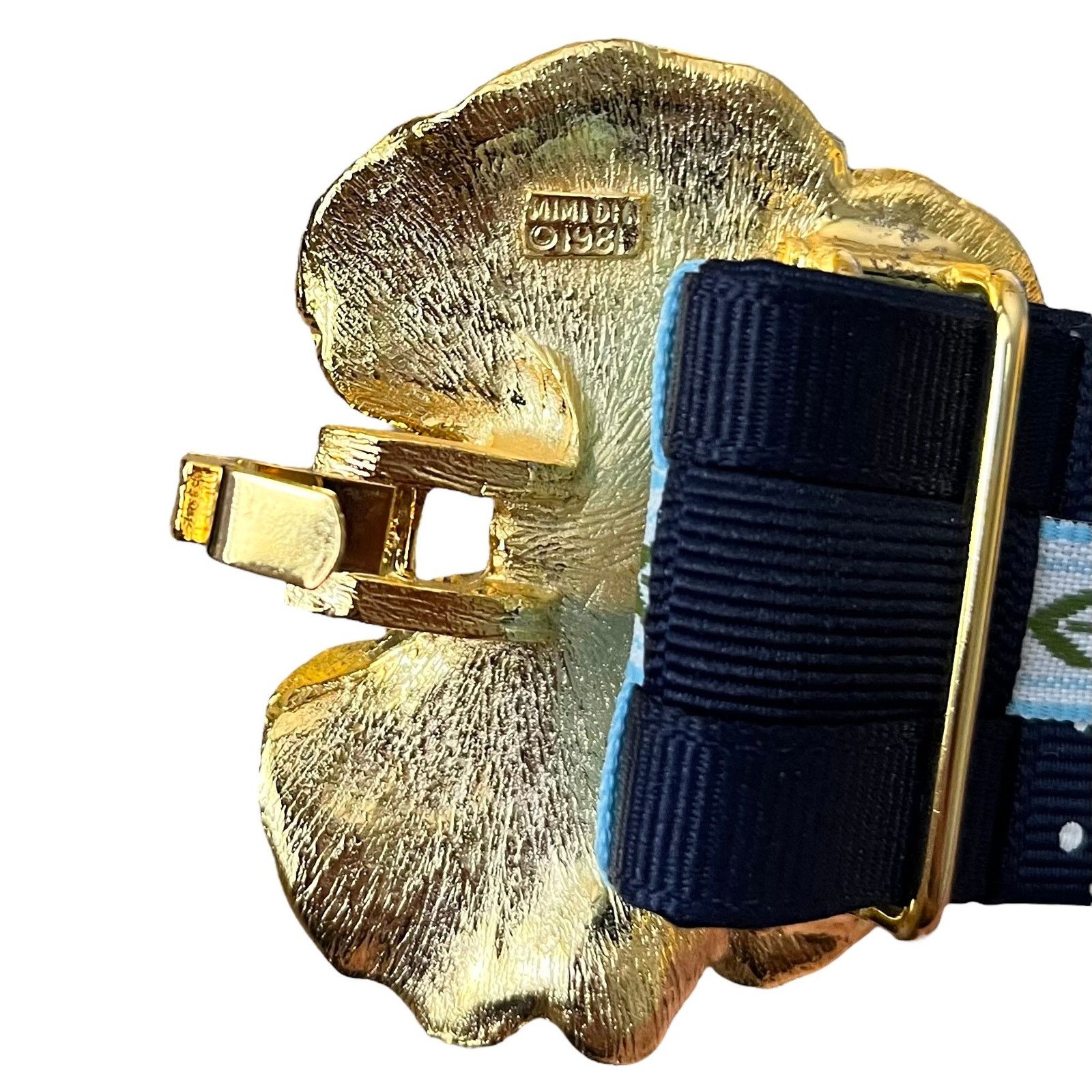 Vintage Mimi Di N Vintage Gold-Tone Leaf Buckle Blue Statement Belt Size ONE SIZE - 3 Thumbnail