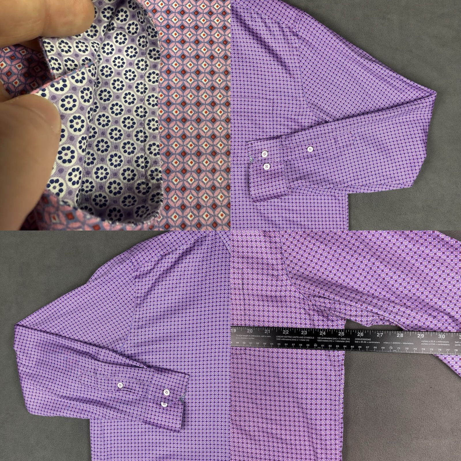 Johnston & Murphy Johnston & Murphy Shirt Mens Large Pink Geometric Button-Down Cotton EUC Size US L / EU 52-54 / 3 - 8 Thumbnail